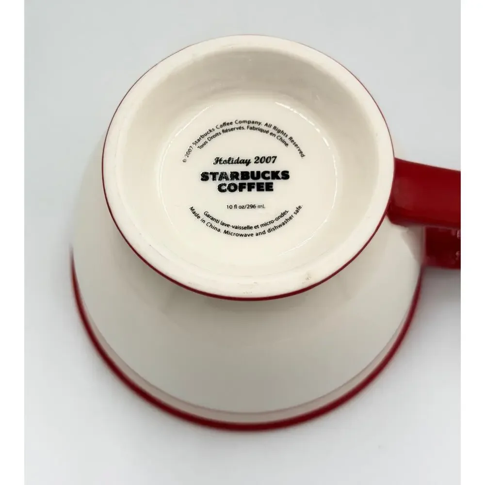 STARBUCKS Coffee Christmas Stocking Red & White Holiday JOY 2007 Footed Mug